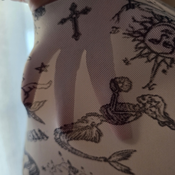Bear Dance Sheer Tattoo Print Mesh Mini Dress Nude Black Size M - Picture 4 of 7